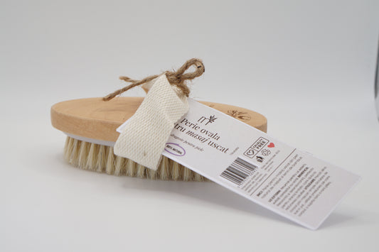 Perie dry brush - ovala - lemn si peri naturali