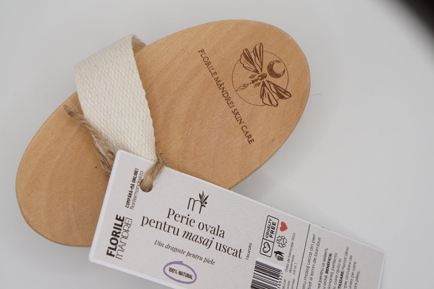 Perie dry brush - ovala - lemn si peri naturali